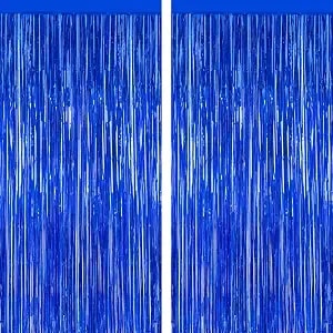 Zataye 2 Pack Dark Blue Foil Curtain Backdrop Birthday Party Decorations - Dark Blue, Metallic Foil, 3.28 X 7.05 Ft, Tinsel Backdrop, Foil Curtain Streamer, Party Decorations