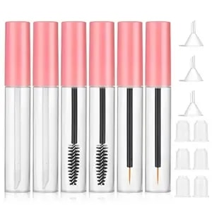 Giantree 6 Pack 10ml Empty Mascara Tube With Brush Wand, Clear Mascara Tube, Refillable Eyelash Cream Container Diy Cosmetics Bottle, Empty Eyeliner Tube And Empty Lip Gloss Tubes With Funnel(Pink)