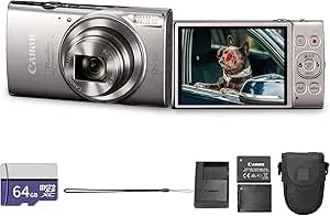 Canon Powershot ELPH 360 HS A Digital Camera (Silver) - 20.2MP CMOS Sensor, 12x Optical Zoom & Built-In Wi-Fi - Compact Point-And-Shoot For Travel (7283C001) + 64GB Card + Case+ More