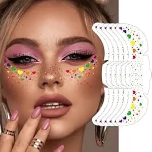 Glitter Freckles Rainbow Pride, 6-Pack Face Tattoo Sparkle Heart Freckles Makeup Patches For Face Rave Accessories (Pride-Rainbow)