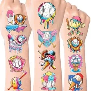 Baseball Ice Cream Drip Temporary Tattoos Stickers Baseball Ice Cream Theme Party Favors Decoration Colorful Sport Theme Tattoos Stickers For Sport Teams Birthday Theme Party Supplies