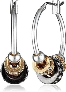 Nine West Women'S Small Slider Hoop Clicktop Earrings Tri Tone
