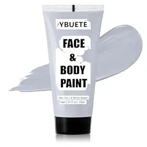Ybuete Light Grey Water Based Face Body Paint, 2.37 Oz Large Tube Full Coverage Face Paint For Zombie Cosplay Sfx Makeup, Washable Light Grey Body Painting For Adult Costume Halloween Party