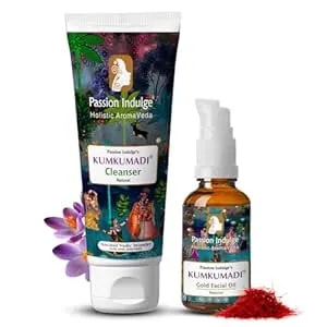 Passion Indulge Natural Kumkumadi Cleanser 100ml & Kumkumadi Gold Facial Oil 10ml Combo Pack - Pack Of 2