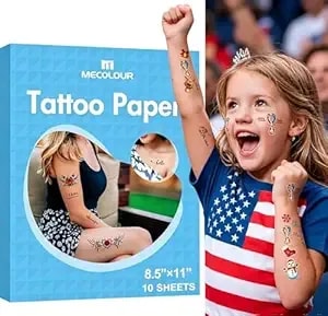 Mecolour Printable Temporary Tattoo Paper For Laser Printer,8.5"x11" 10 Sheets, Diy Image Transfer Decal Paper For Skin