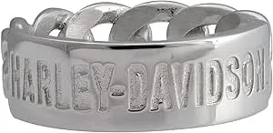 Harley-Davidson Women'S H-D Script Bar Curb Link Ring - Silver Stainless Steel
