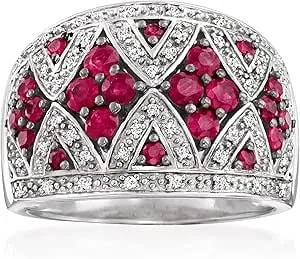 Ross-Simons 1.00 Ct. T.W. Ruby And .10 Ct. T.W. Diamond Dome Ring In Sterling Silver