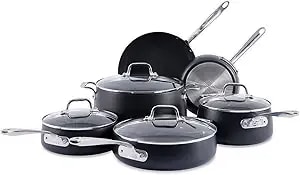 All-Clad ha1 Expert Hard Anodized Nonstick Cookware Set (10 Piece) Pots, Frying Pans, Dishwasher-Safe, Oven-Safe Up To 500°F Compatible With All Stovetops (Gas, Electric & Induction) - Black