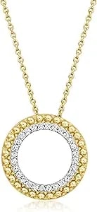 Ross-Simons 0.25 Ct. T.W. Diamond Beaded-Edge Circle Pendant Necklace In 18kt Gold Over Sterling. 18 Inches