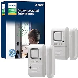 Philips Personal Security Window And Door Alarm, 2 Pack, Diy Protection, Burglar Alert, Wireless, Chime/Alarm, Easy Installation, Ideal For Home, Garage, Apartment, Rv And More, lrm3420w/27
