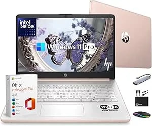 Hp 14" Laptop Thin And Light For 2026 Student Business With Office Suite, Copilot Ai, Intel Cpu Up To 2.8ghz, 16gb Ram, 628gb Storage (128gb Ssd+500gb Ext), Wifi 6, Win 11 Pro, Marxsoladdon, Rosegold
