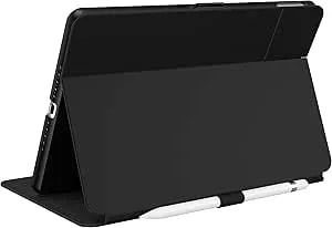 Speck Balance Folio Case For Ipad 10.2 Inch (2019-2021) - Drop & Camera Protection, Slim Multi Range Stand, Apple Pencil Holder - Black/Black
