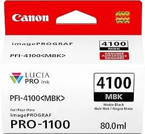 Canon PFI-4100 Genuine Matte Black Ink Tank, Compatible With Imageprograf PRO-1100 Printers
