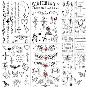 13 Sheet y2k Temporary Tattoos Waterproof Black Temporary Tattoos For Adult - Realistic Fake Tattoos Stickers For Men Women Birthday Party Favors