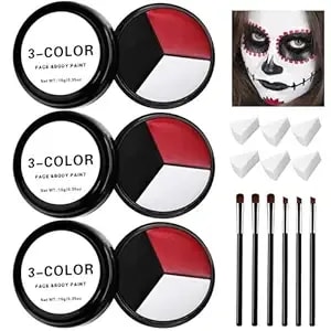Ebaokuup 3 Set Black White Red Face Body Paint,3 Colors Clown Makeup Kit With Sponge And Brush,Joker Face Body Paint For Halloween Cosplay,Special Effect Makeup And Costume-Themed Party
