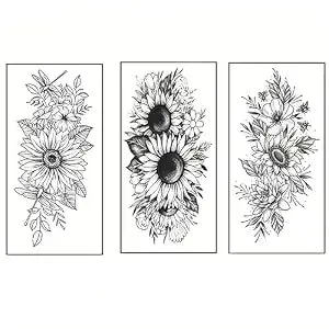 Temporary Tattoo Sunflower 3 Sheets Large Temporary Tattoo For Men Women Adults Waterproof Friction Resistant Low Reflective Lasts 5-7 Day Temporary Sunflower Tattoo