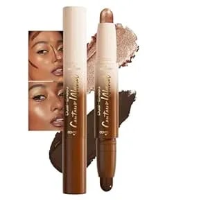 Dual Ended Contour Stick, Black Cocoa + Bronzer Shimmer Cream Concealer Highlighter, Waterproof No Transfer Long-Lasting 2-In-1 Face Contour Bronzer Stick For Daily Makeup 26#