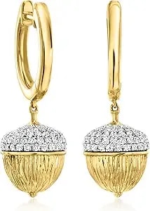 Ross-Simons 0.50 Ct. T.W. Diamond Acorn Hoop Drop Earrings In 18kt Gold Over Sterling