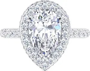 Martha Stewart 4 Carat Pear Shape Lab Grown Diamond Hidden Halo Engagement Ring In Sterling Silver