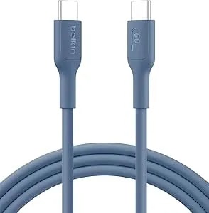 Belkin Eco Usb-C To Usb-C Cable 6.6ft, 60w - Soft, Braided, Flexible Fast Charging Cable, Type C Charger Cord For Iphone 17, Iphone 16, Galaxy s25, Pixel 9, Macbook, Ipad Pro, & More - Blue