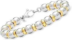 Ross-Simons Italian Sterling Silver And 22kt Gold Over Sterling Bead Bracelet