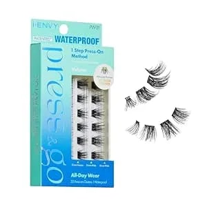 I-Envy Press&Go Waterproof Self-Adhesive Eyelashes, No Glue Needed 22 False Lash Clusters, Reusable 1 Step Press-On Lashes, No Damage Or Residue (Waterproof Volume Wispy)
