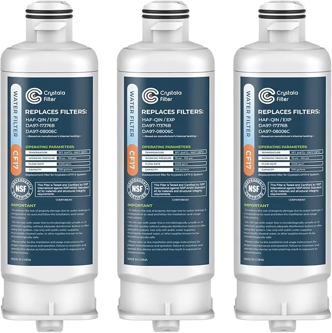 Crystala Filters Replacement For Samsung Water Filter da97-17376b 3 Pack - Nsf 42 Compatible With Samsung Haf-Qin, Haf-Qin/Exp, da97-08006c, rf23m8070sg, rf23m8070sr, rf23m8090sg, rf23m8570sr