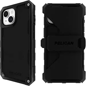 Pelican Shield Brushed Aluminum - Iphone 15 Case 6.1" [Compatible With Magsafe] [21ft Military Grade Drop Protection] Magnetic Charging Phone Case Cover With Belt Clip Holster Kickstand - Black