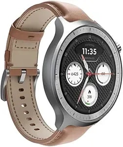 Motorola Moto Watch, Oled 1.4" Display, Bluetooth 5.3, Moto Ai, Round, White Leather Band, Built-In Gps, Waterproof, For Android Devices (Mocha Mousse)