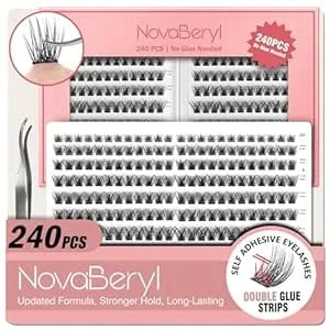 Self Adhesive Lash Clusters,Volume Eyelashes Cluster 240pcs,Double-Row Sticky Strips No Glue Needed,8-16mm Diy Individual Lash Extensions,Soft Thick False Eyelashes With Tweezers By Novaberyl