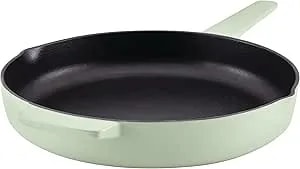 Kitchenaid Enameled Cast Iron Frying Pan/Skillet With Helper Handle And Pour Spouts, 12 Inch, Pistachio