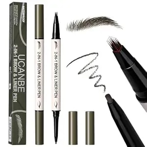 Ucanbe 2-In-1 Eyebrow Pen & Gel Eyeliner Pencil – Microblading Eye Brow Pencil With Brow-Fection Angled Brush Tip + 1.5mm Ultra-Fine Eye Liner, Waterproof, Quick-Dry, Long Lasting (Black Brown)