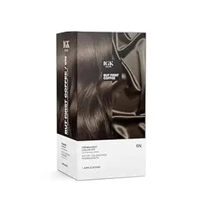 Igk Permanent Hair Dye Color Kit - 6n But First Coffee - Light Natural Brown - 100% Gray Color Coverage + Strengthen + Shine - Ammonia Free