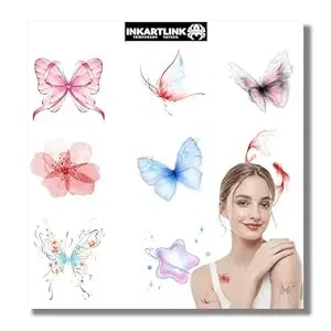 Inkartlink 8 Sheets Temporary Tattoos Stickers For Women – Sizes From 6-18cm (2.4-7.1in), Last 1-5 Days, Waterproof Party Fake Tattoo Set, Bright Colorful Body Art