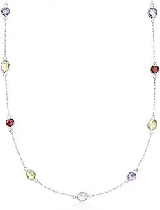 Ross-Simons 9.10 Ct. T.W. Multi-Gemstone Station Necklace In Sterling Silver