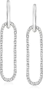 Ross-Simons 0.15 Ct. T.W. Diamond Paper Clip Link Removable Hoop Drop Earrings In Sterling Silver
