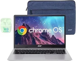 Acer 15.6” Fhd Chromebook Laptop, 4gb Ram 576gb Storage (64gb Emmc+512gb Sd Card), Dual-Core Intel Celeron Processor, Chrome Os, Wifi-6, Usb-Type C, Long Battery Life, Plusera Earphones, Silver