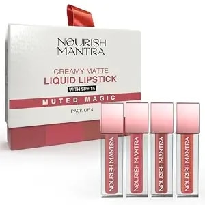 Nourish Mantra Matte Liquid Lipstick With Spf/Mini Lipstick/Water Proof/Smudge Proof/Transfer Proof/Long Lasting/For All Skin Tones/Set Of - 4 (1.2ml Each)