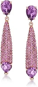 Ross-Simons 3.30 Ct. T.W. Amethyst And 1.40 Ct. T.W. Rhodolite Garnet Drop Earrings In 18kt Rose Gold Over Sterling