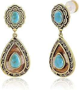Wrangler Western Teardrop Dangle Earrings For Women Country Statement Genuine Horsehair Turquoise Vintage Cowgirl Cowboy Jewelry