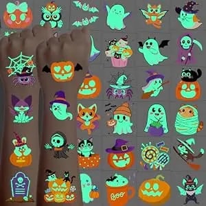 216 Pcs Halloween Tattoos For Kids, Halloween Party Favors Bulk Glow In The Dark Temporary Tattoos For Halloween Party Decorations, Halloween Gifts For Kid Halloween Makeup, Games