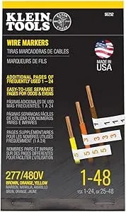 Klein Tools 56252 Wire Marker Book, 277/480v 3 Phase 1-48