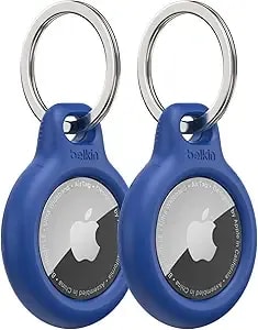 Belkin Apple Airtag Secure Holder With Key Ring, Durable Scratch Resistant Case With Open Face & Raised Edges, 2 Count (Pack Of 1)