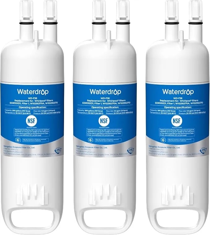 Waterdrop edr1rxd1 Refrigerator Water Filter, 3 Pack - Replacement For Everydrop® Filter 1, Whirlpool® w10295370a, edr1rxd1b, p8rfwb2l, p4rfwb, Wd-f38, Kenmore® 46-9081, 46-9930