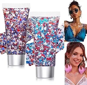 Independence Day Body Glitter Red White And Blue Accessories Face And Hair Glitter For Woman 4th Of July Outfits Makeup
