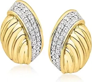 Ross-Simons 0.15 Ct. T.W. Diamond Oval Knot Earrings In 18kt Gold Over Sterling