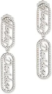 Harley-Davidson Women'S Cursive H-D Script Crystal Drop Earrings, Silver