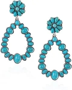 Rustic Couture'S Western Turquoise Earrings For Women Statement Western Country Jewelry
