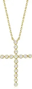 Ross-Simons 0.20 Ct. T.W. Bezel-Set Lab-Grown Diamond Cross Necklace In 18kt Gold Over Sterling. 16 Inches