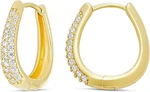 Amazon Essentials Sterling Silver Pave Cubic Zirconia Oval Hoops